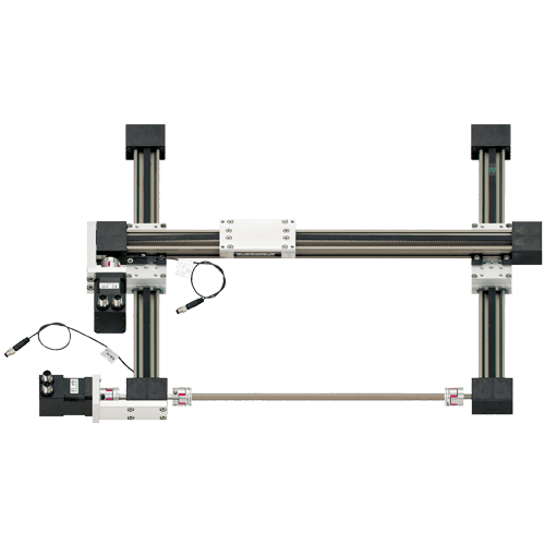 Portique cartésien 2 axes : moteurs pas à pas à cordon sans codeur, périmètre de travail de 300x300 mm